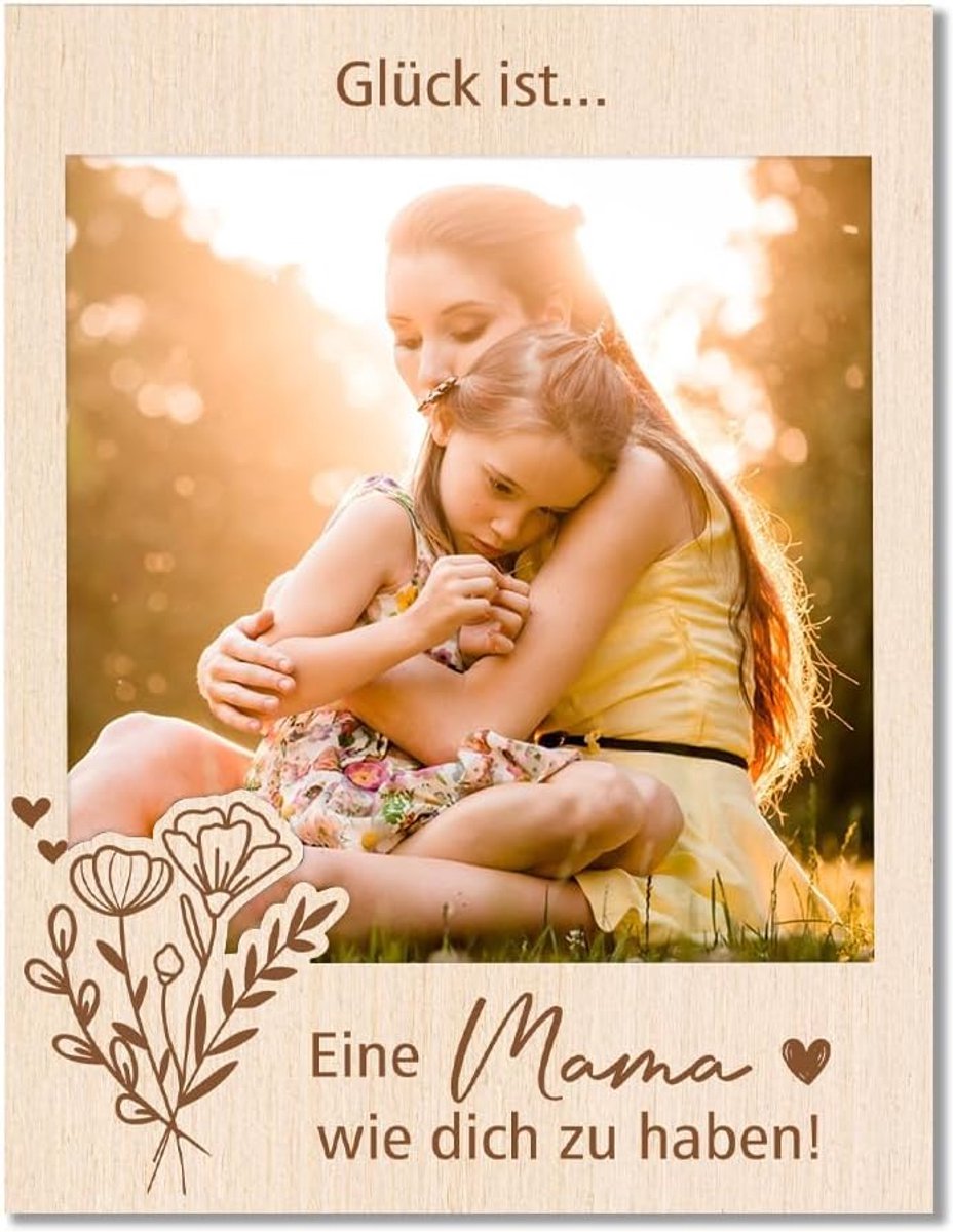 SnelShoppen - Houten Fotolijst voor Mama, Geluk is een Mama zoals Jij, Perfecte Cadeau voor Moederdag, Verjaardag en Kerst, Magnetische Fotolijst, Hoo