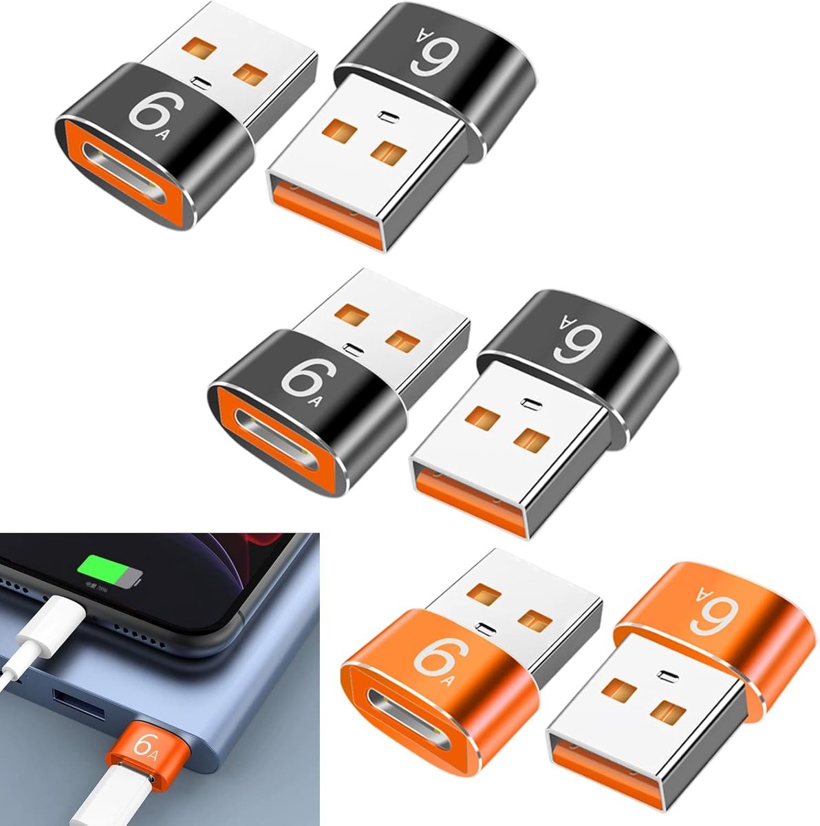 SnelShoppen - 6 Stuks USB C naar USB Adapter met 10 Gbps Overdrachtssnelheid, Type C naar USB A Stekker, Compatibel met iPhone 17/16 Pro, Galaxy S25/S