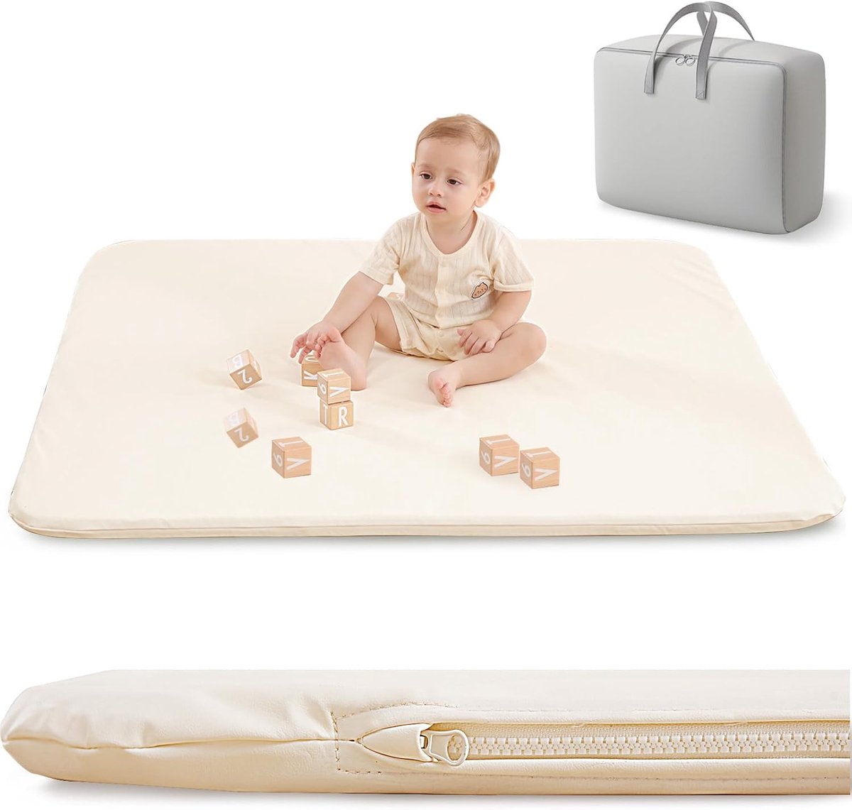 Thijox - Gewatteerde Babyspeelmat voor Jongen of Meisje, Extra Dikke en Superzachte Vegan Leren Vloermat, Waterdichte Kruipmat voor Veilig Spelen en C