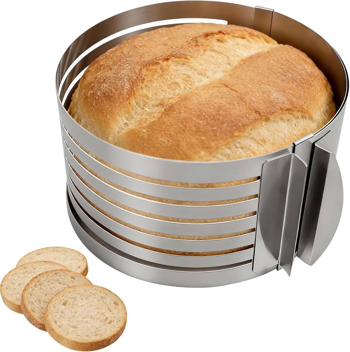 SnelShoppen - Zilverkleurige Snijhulp van Roestvrij Staal - Taartbodem Snijhulp 15-20 cm - Rond - Taartnivellering en Taartverdeler - Perfect voor Cak