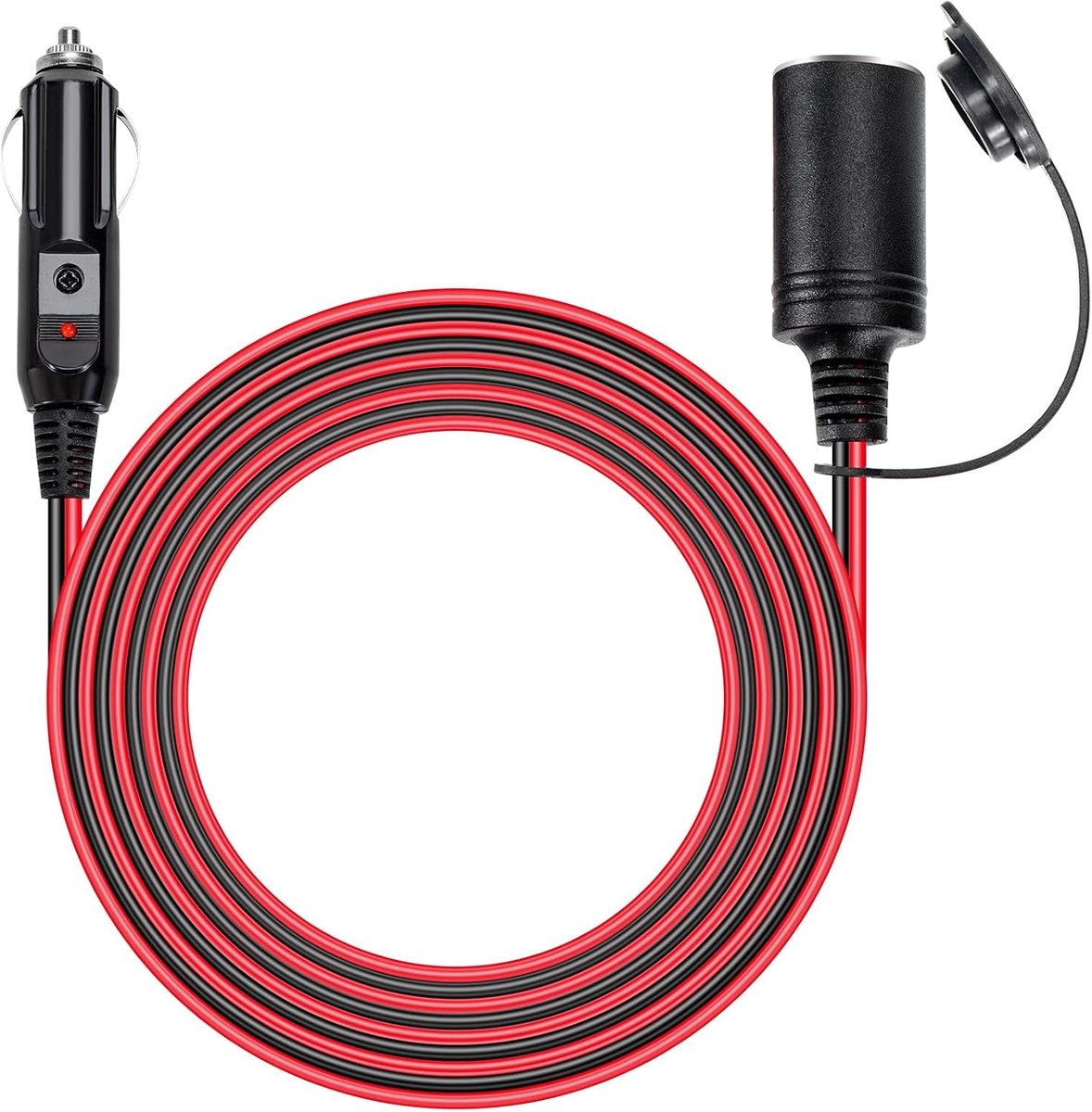 SnelShoppen - Cigarette Lighter Extension Cable 3.6 m 12 V 16 AWG Adapter met Fuse 15 A voor Koelbox, Auto, Truck, Boot, Hoogwaardig en Duurzaam