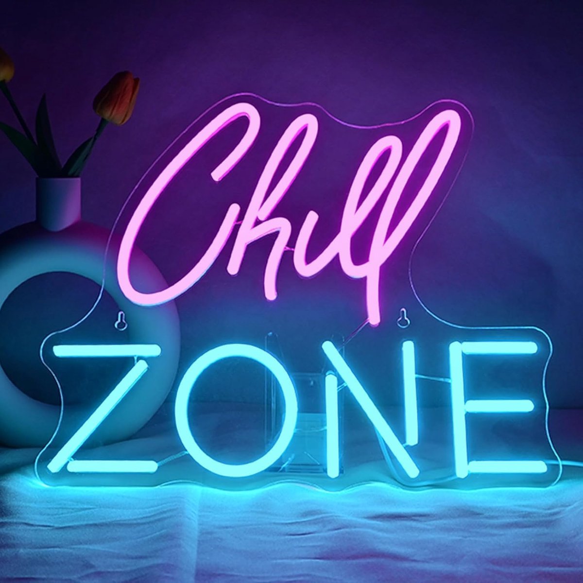 SnelShoppen - Chill Zone Neon Sign USB Koelende Blauw LED Neonbord voor Wanddecoratie, Perfect voor Jongerenkamers, Bars, Speelkamers, Feesten, Kapsal