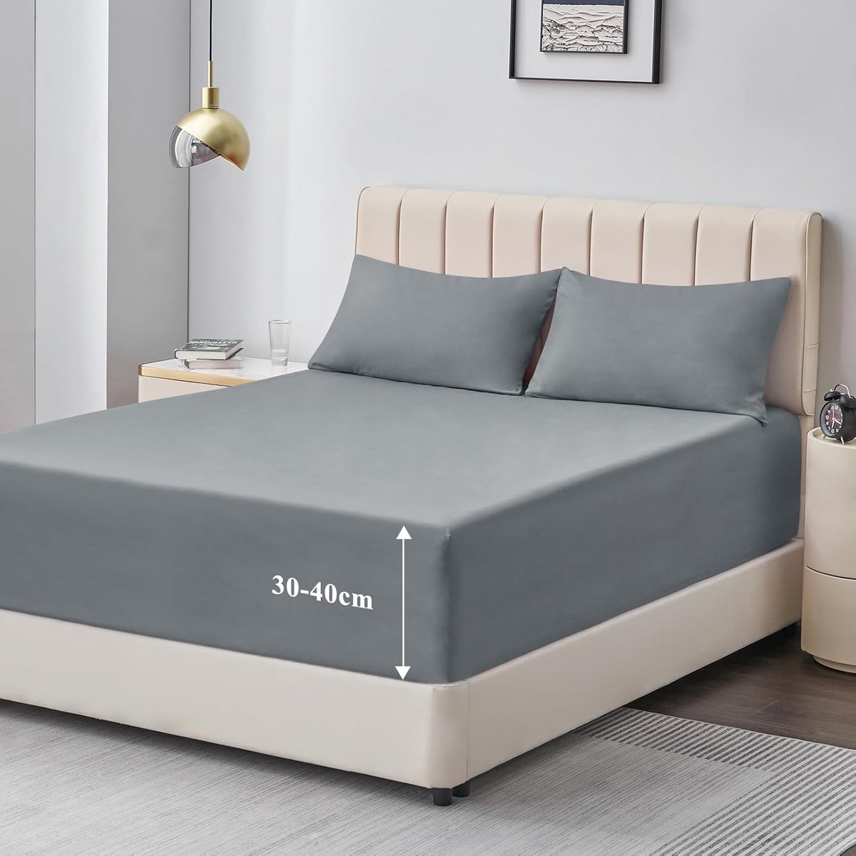SnelShoppen - Aisbo Drap House Grijze Hoeslaken 160x200x40 cm - Katoenen Fitted Sheet voor Comfortabel Slapen - Perfect voor Bed, Logies, en Kamers