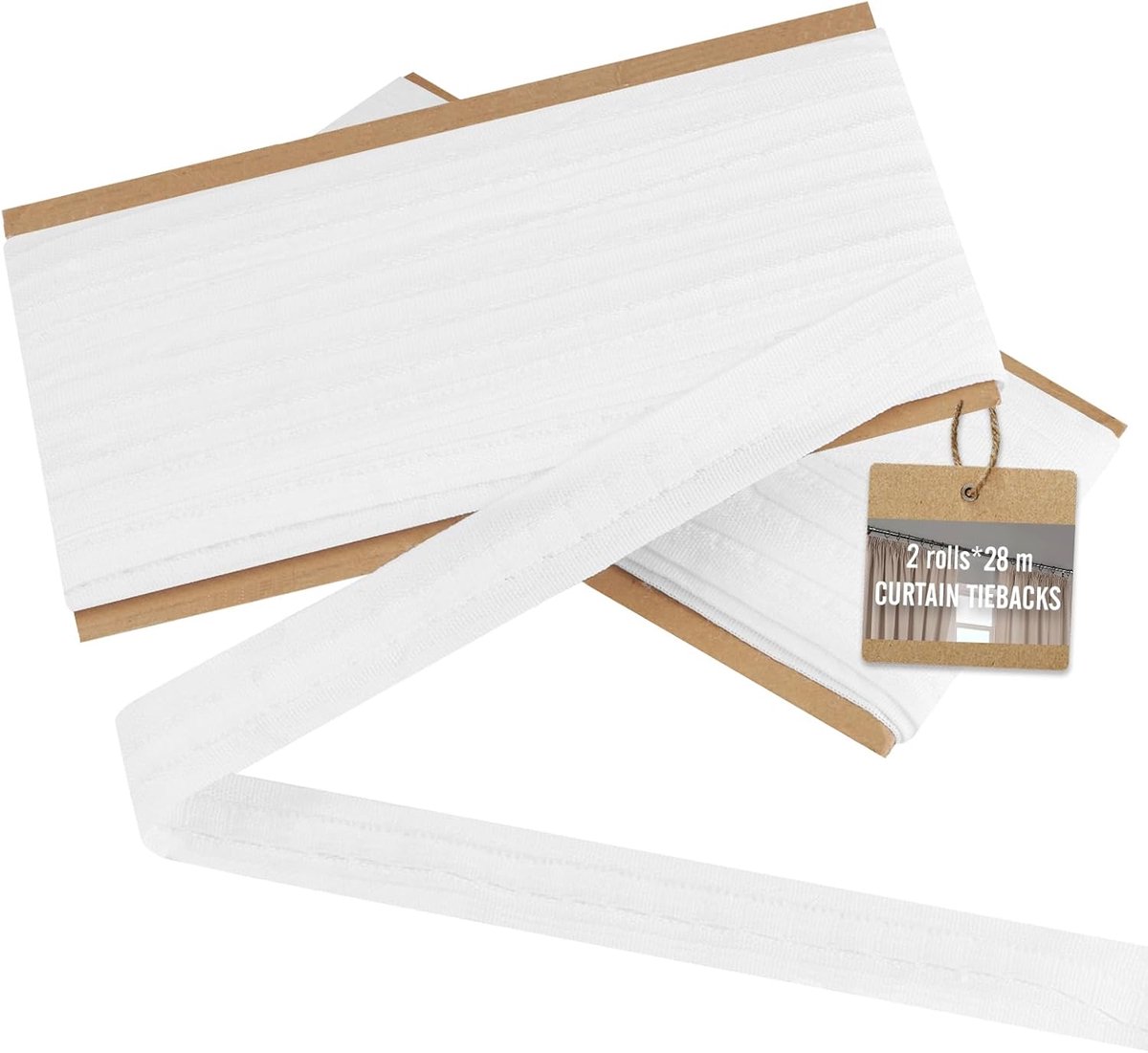 SnelShoppen - 2 Rollen Gordijn Tape 28 m x 2.5 cm, Polyester Pleated Tape, Sterk en Duurzaam, Ideaal voor Gordijnen, Huiskamer, Slaapkamer, en Decorat
