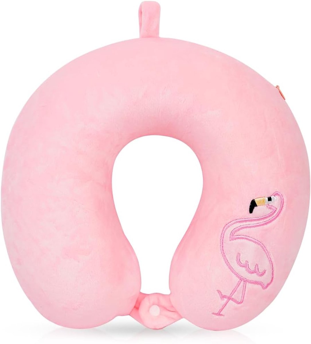 Thijox - U-vormig traagschuim reiskussen voor kinderen, flamingo design, perfect voor reizen, kamperen, vluchten, met cijfers foil ballonnen