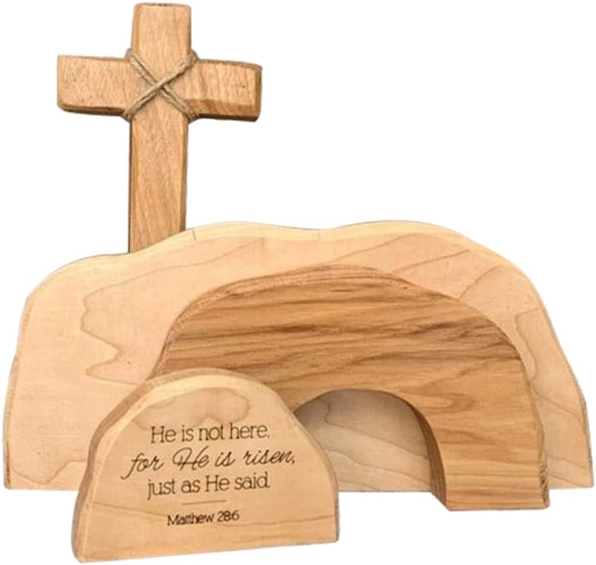 Thijox - Pasen Opstanding Scène Ornamenten Houten Decoraties voor Thuis Tafeldecoratie - Handgemaakte Christelijke Paascène Set met 3 Bergen - Perfect