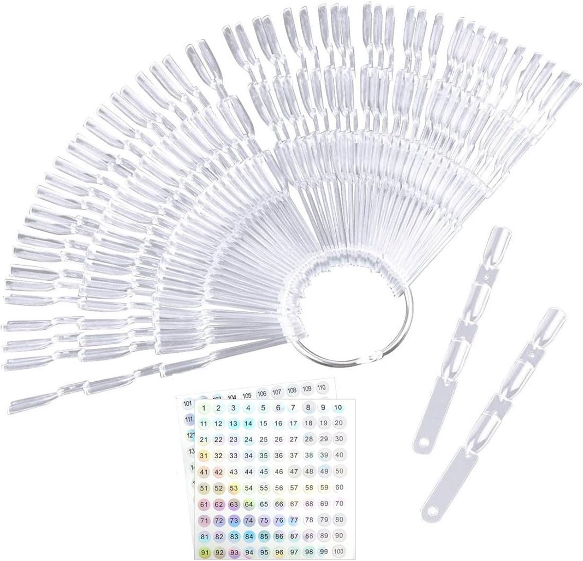 SnelShoppen - 150 Stuks Kunstnagels Presentatiestandaard, Gekleurde Nagels Transparante Nagellak Houder Fan Plank met Metaalring voor Organisatie en P