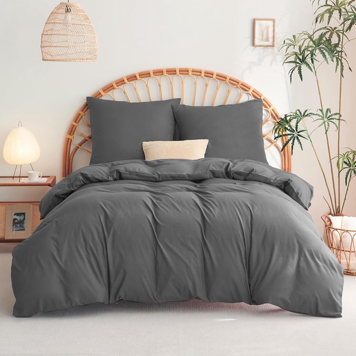 SnelShoppen - Duvet Cover Set 155x220 cm met 2 Kussenslopen 80x80 cm - 3-delige Bedset in 100% Microfiber - Ademend en Comfortabel - Antraciet Kleur