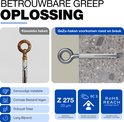 Vergelijking van roestige schroefhaak met nieuwe, gegalvaniseerde GeZu-haak. Eenvoudige installatie, corrosiebestendig.