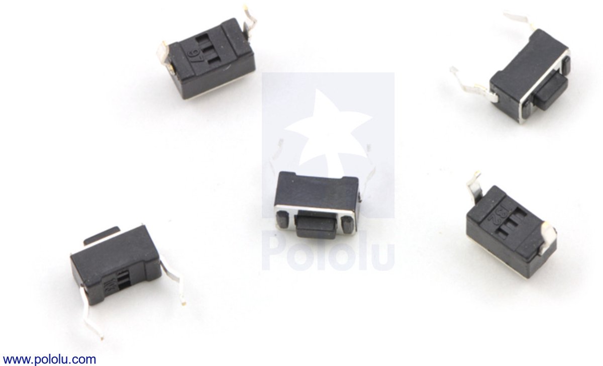 Mini Pushbutton Switch: PCB-Mount, 2-Pin, SPST, 50mA (5-Pack) Pololu 1400