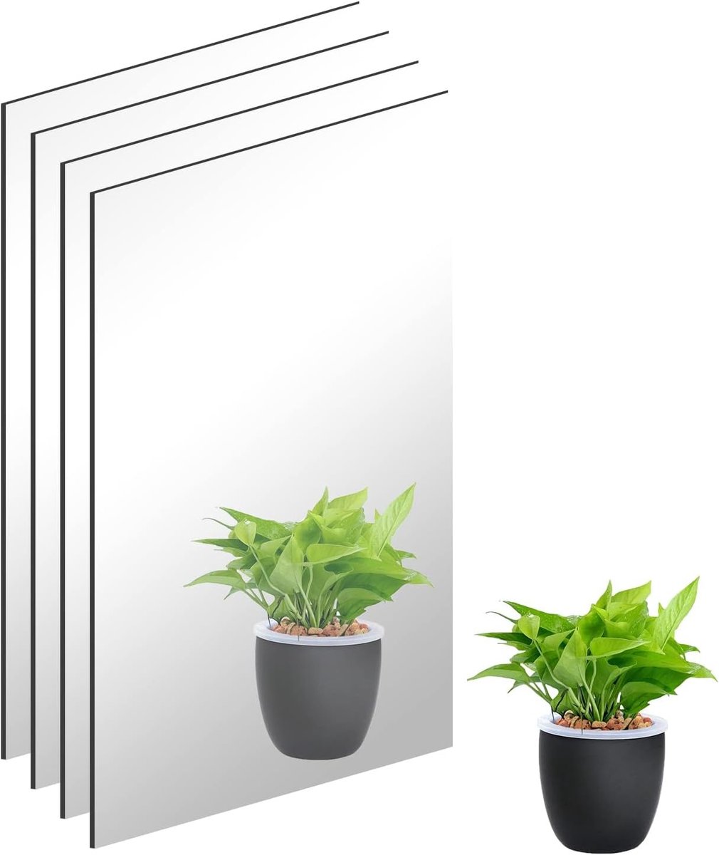 SnelShoppen - Pack van 4 Wandspiegels, Frameloze Glazen Zelfklevende Spiegels voor Badkamer, Woonkamer, Slaapkamer, Deur (30 x 21 cm)