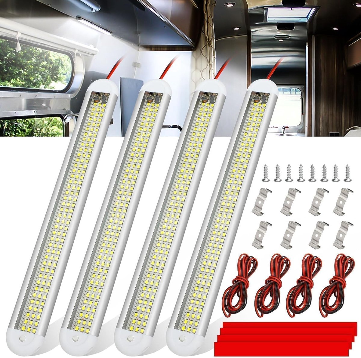 SnelShoppen - LED Strip Verlichting 4 x 120 LEDs, 8W 1600LM 12V met Aan/Uit Schakelaar voor Camper, Caravan, Boot, Keuken en Badkamer