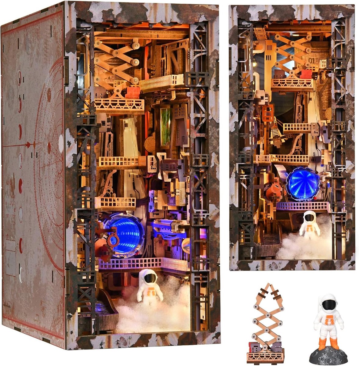 SnelShoppen - MiniCity Book Nook Kit DIY miniatuur boekensteun 3D houten puzzel met stofhoes voor knutselliefhebbers - Aerospace Foundry