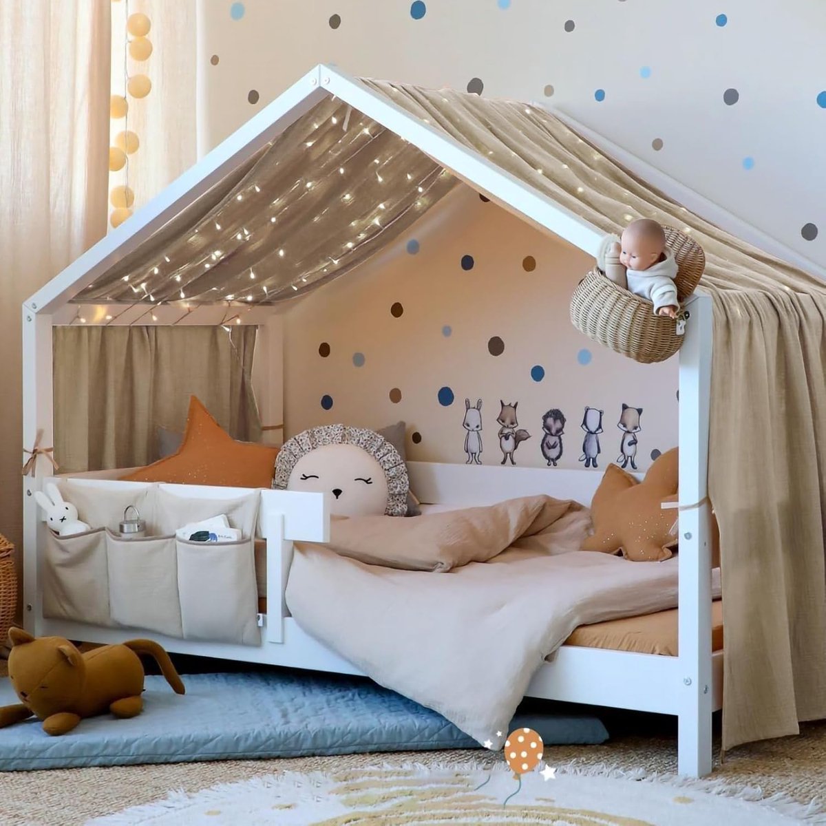 SnelShoppen - Vicloon Bed Canopy voor Kinderen - 100% Katoen Muslin Handmade - 135 x 360cm - Beige Grijs - Slaapkamer Decoratie voor Baby's en Kindere