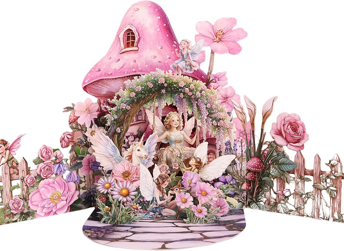 SnelShoppen - Pop-up Verjaardagskaart 3D met Feeën, Eenhoorns, Vlinders en Bloemen - Unieke Groetkaart met Envelop voor Vrouw, Moeder, Vriendin, Docht