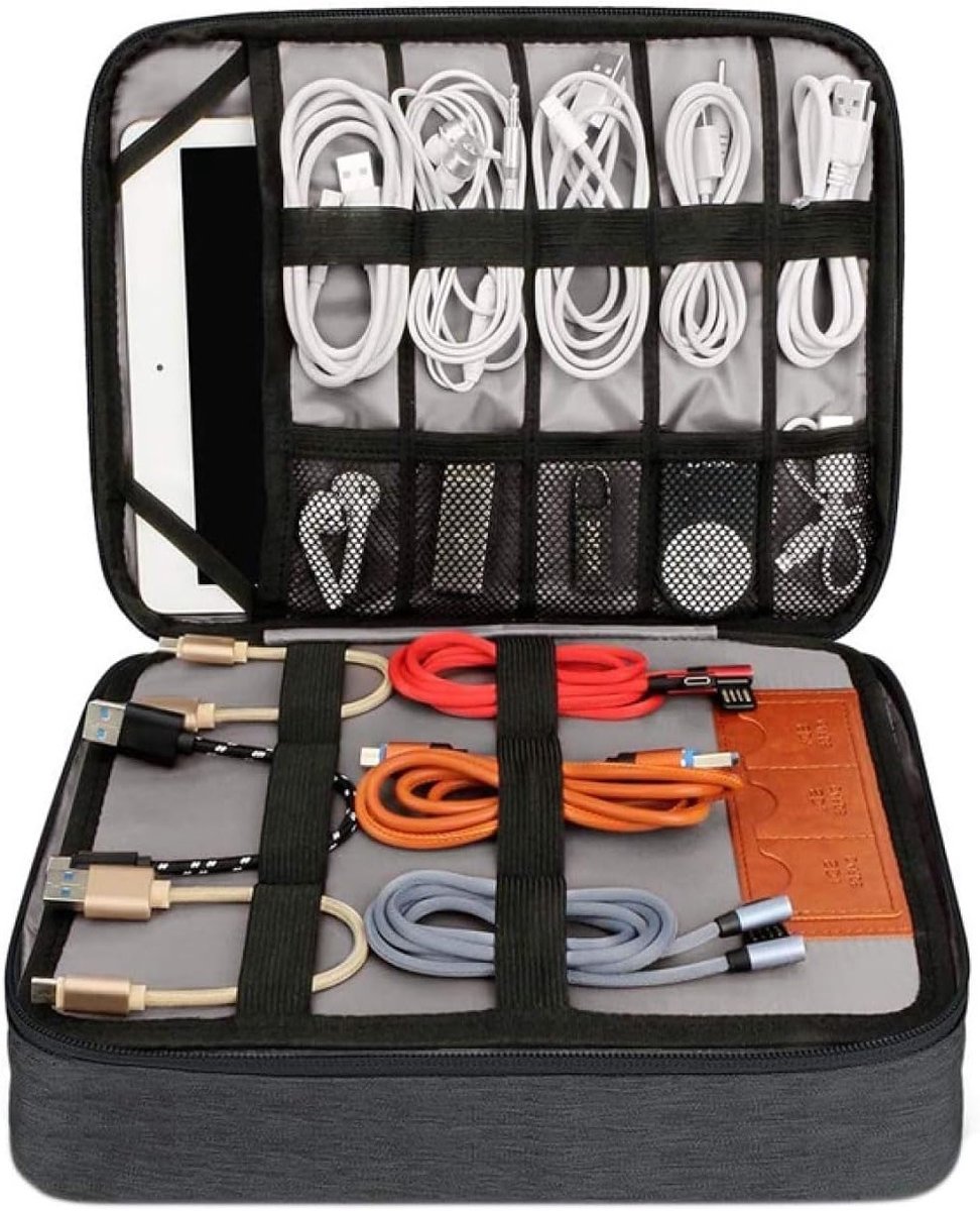 Draagbare Kabel Organizer voor Reizen, Elektronica Accessoires, Oplaadkabels en Meer, Zwart