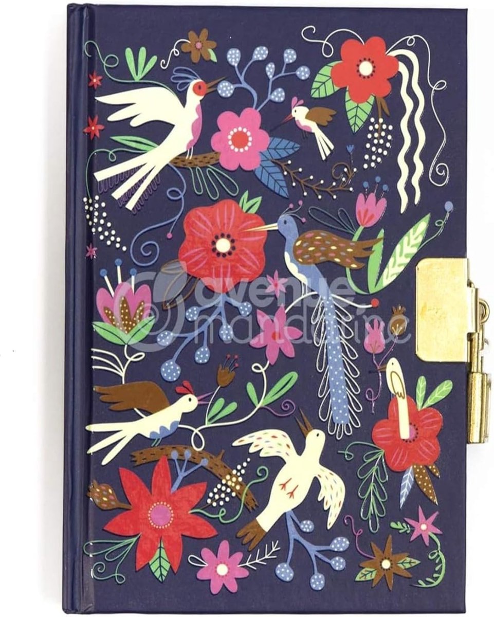 SnelShoppen - Intiem Dagboek met Hangslot, 240 Lijnen Pagina's, 11x14 cm, Persoonlijke Stickers, Voor Kinderen en Tieners, Vogels en Bloemen Design