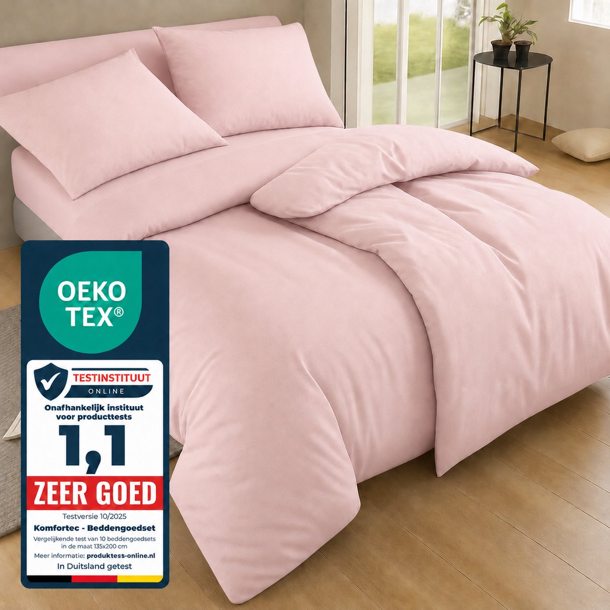 Komfortec Premium Dekbedovertrek 2x135x200 cm + Kussensloop 2x80x80 cm - 100% Microvezel - 90 g/m² - 4-Delige Superzachte Beddengoedset - met Rits - Rose