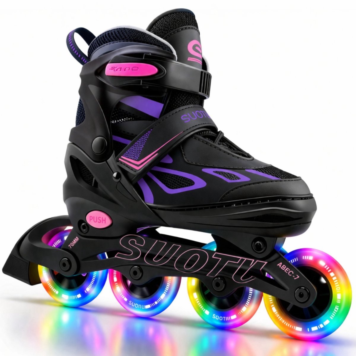 Suotu Skeelers - Inlineskates Verstelbaar - Skeelers meisjes en jongens - Maat: EUR 37-40 - lichtgevende wielen - S79 - Zwart/Paars - L