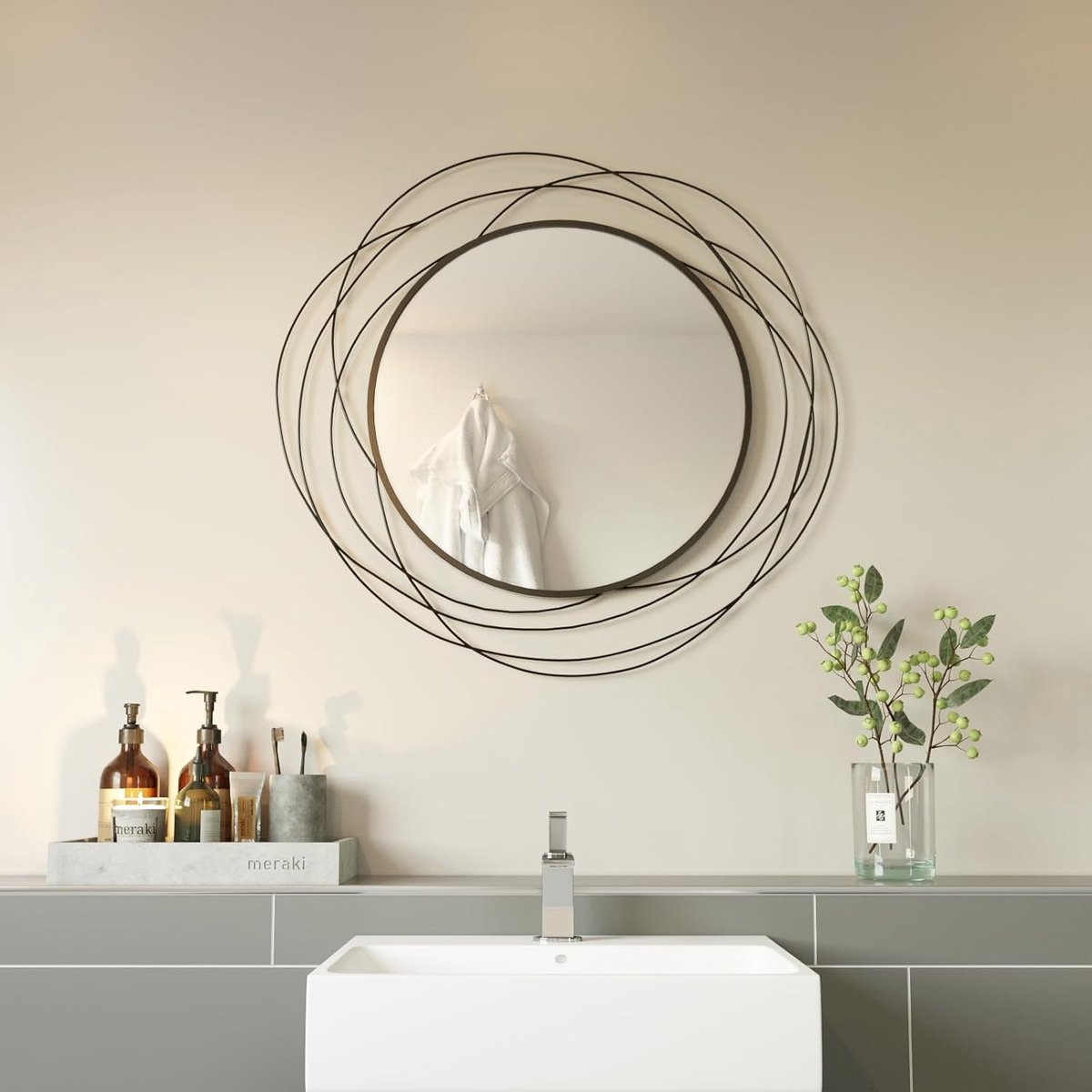 SnelShoppen - Rond Wandspiegel 68cm x 68cm - Decoratieve Spiegel voor Badkamer, Woonkamer of Slaapkamer - Licht Gouden Lijst - Functioneel en Stijlvol