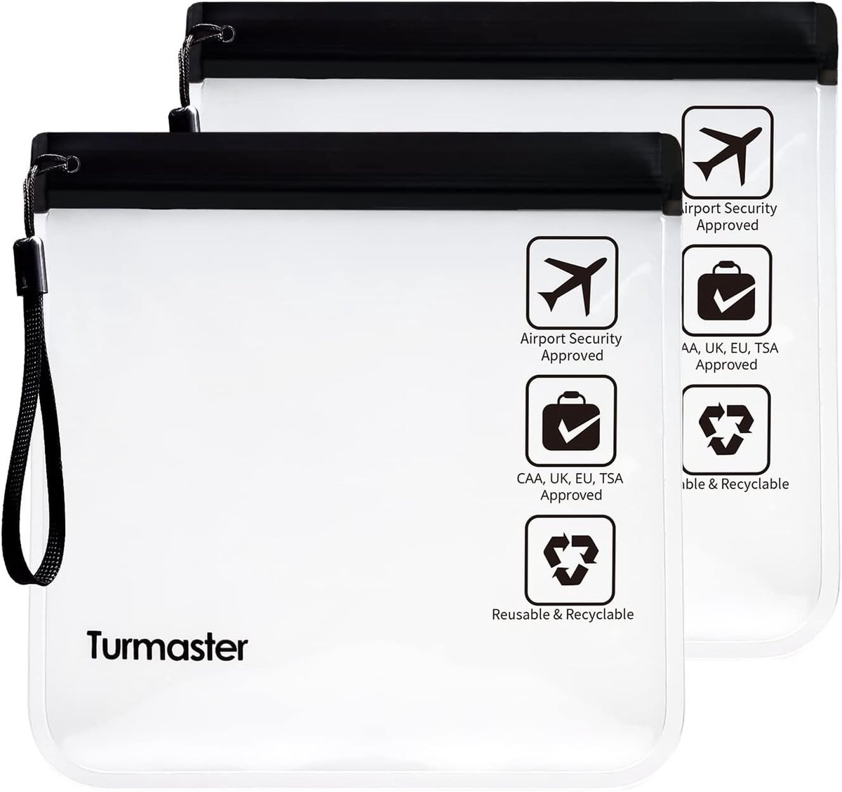SnelShoppen - 2 Pack Airport Approved Clear Toiletry Bag, Lekvrije Reis Toiletcase 20x20cm, Waterdichte Reisaccessoires, Zwart met Handvat