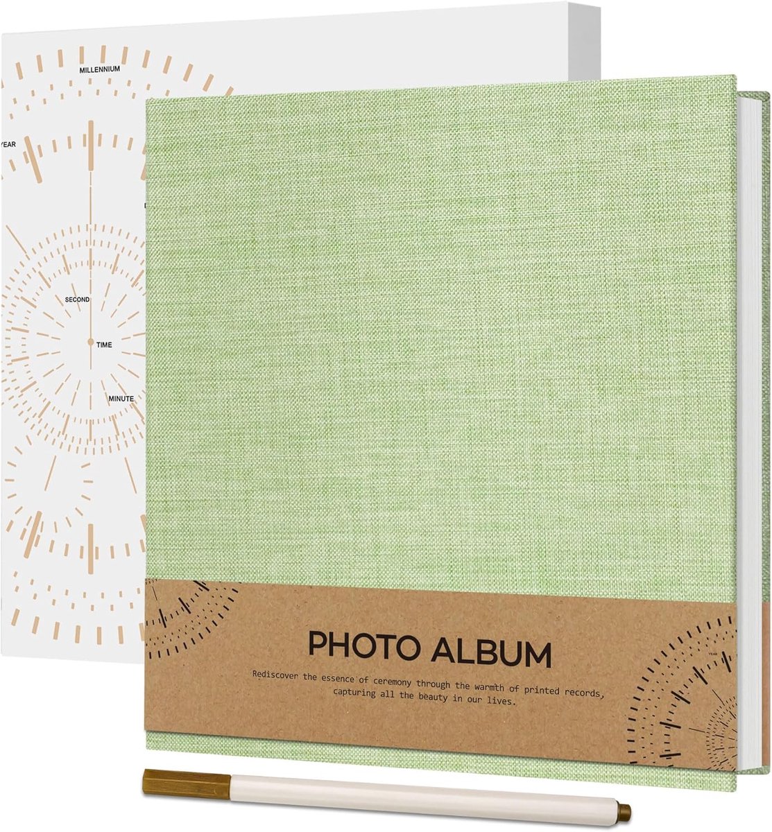SnelShoppen - Zelfklevend Foto Album voor 4x6 Foto's, Linnen Kaft Scrapbook Album met 40 Witte Pagina's, DIY Fotoboek met Balpen, 17x18 cm, Grasgroen
