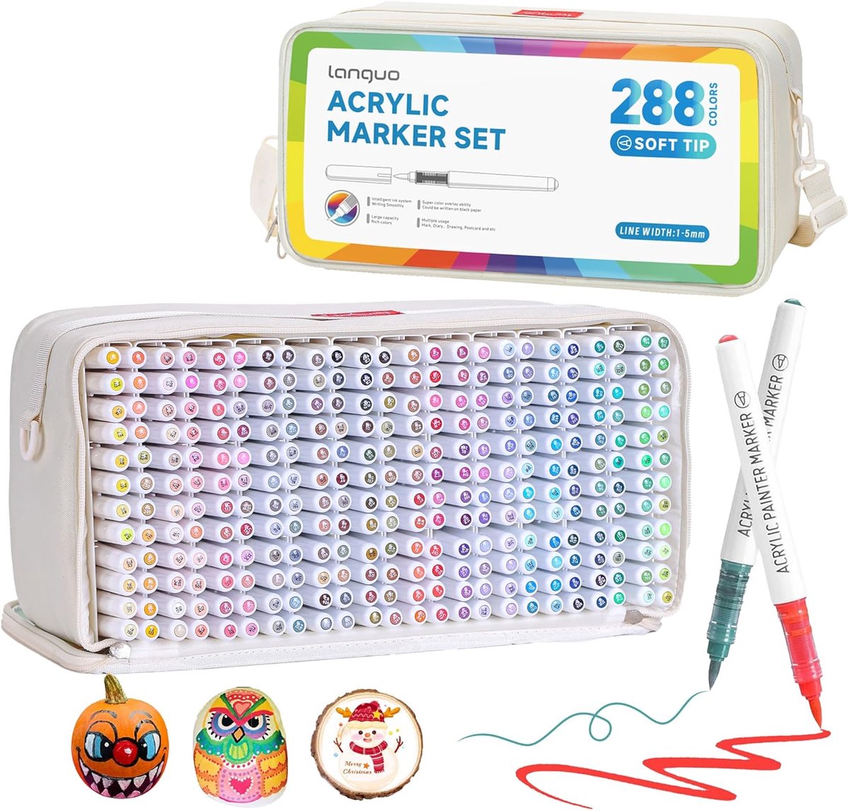 SnelShoppen - 288 Kleuren Acrylverf Markers - Pastel Penseel Tip Permanente Kunst Markers Set voor Volwassen Kunstenaars, Acryl Penseel Verf Pennen vo
