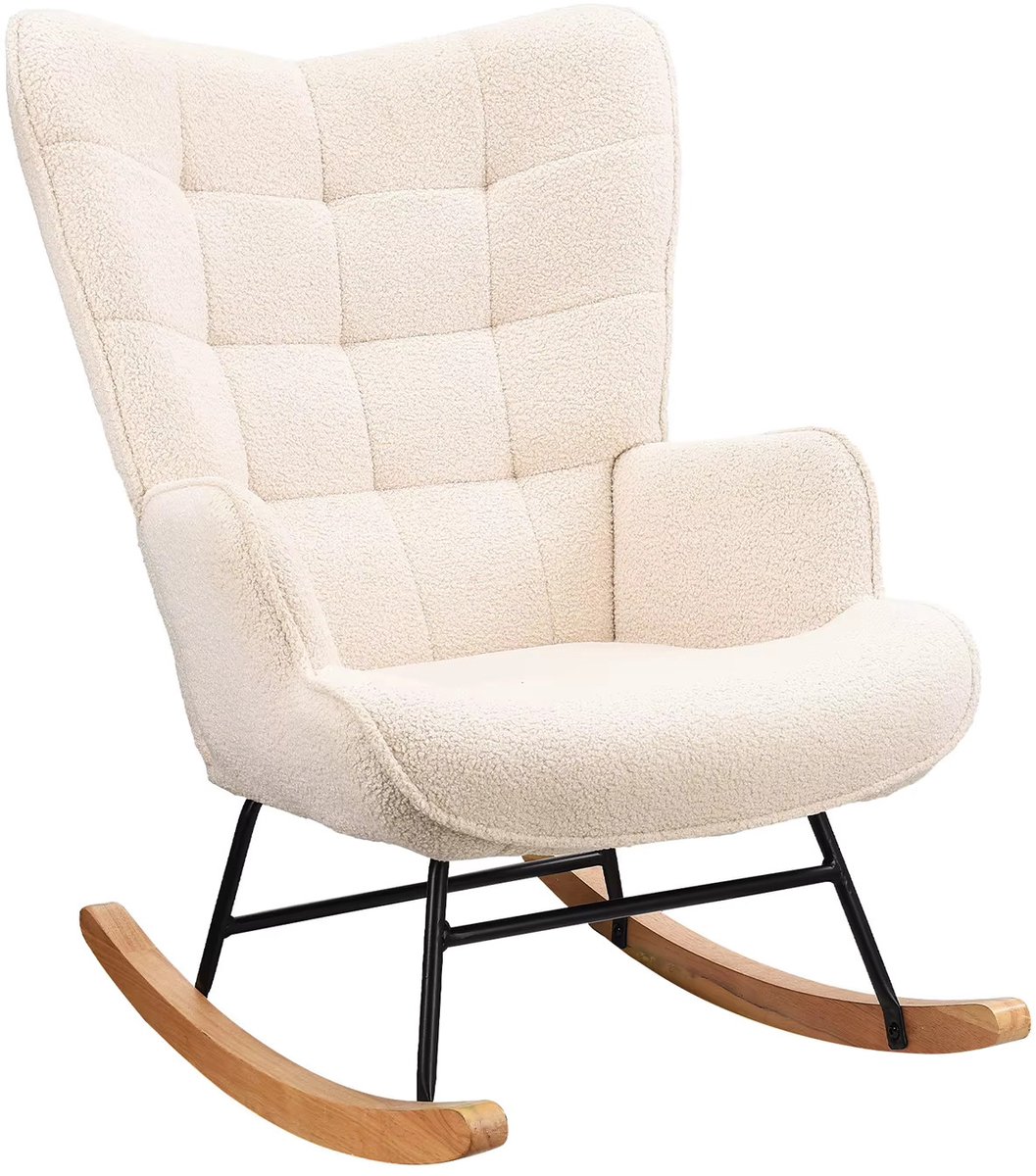 Emvae Stoel - Schommelstoel - Fauteuil - Relaxfauteuil - Relaxstoel - Teddy Stof - Met armleuning - Hoge Rugleuning - 68 x 75 x 92 cm