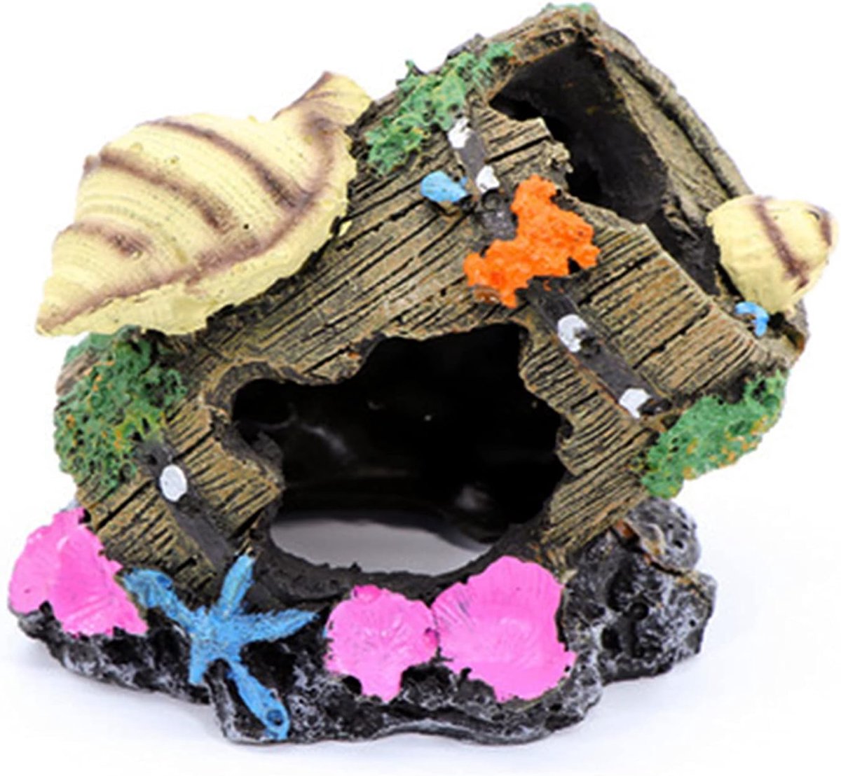 SnelShoppen - Aquarium Decoratie Broken Barrel met Groene Gras voor Vissen en Garnalen - Hiding Cave van Hars - Natuurlijke Uiterlijk en Levendige Kle