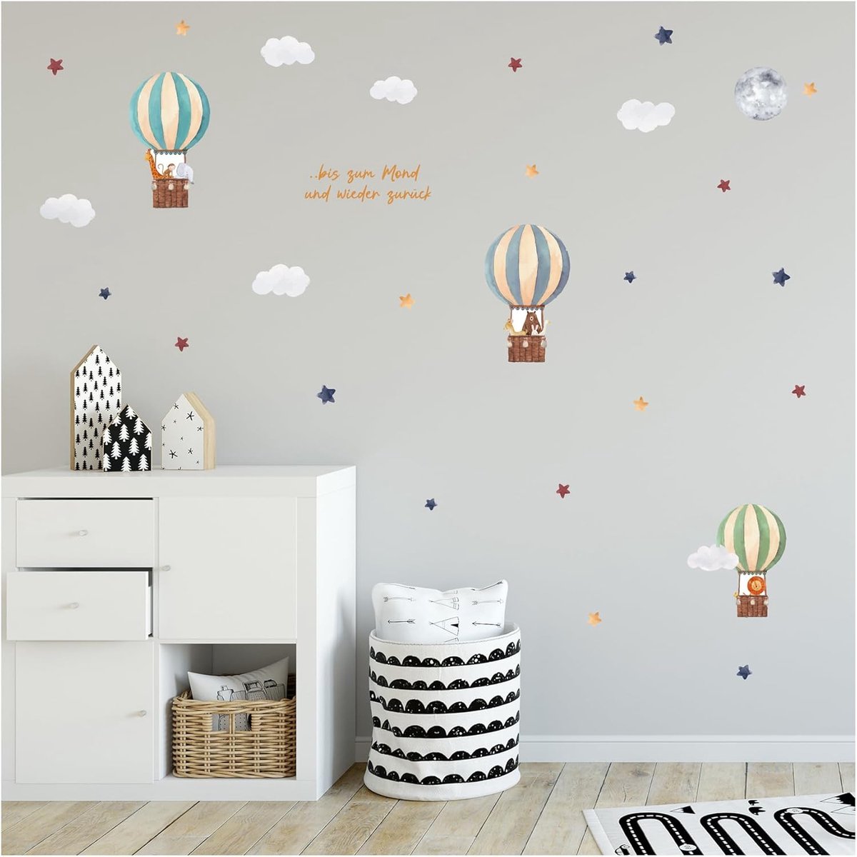 SnelShoppen - Hot Air Balloon Sticker Set voor Kinderen - 4 DIN A4 Bladen - Muurstickers - Waterverf - 150 x 55 cm - Babykamer - Kinderkamer - Cadeau