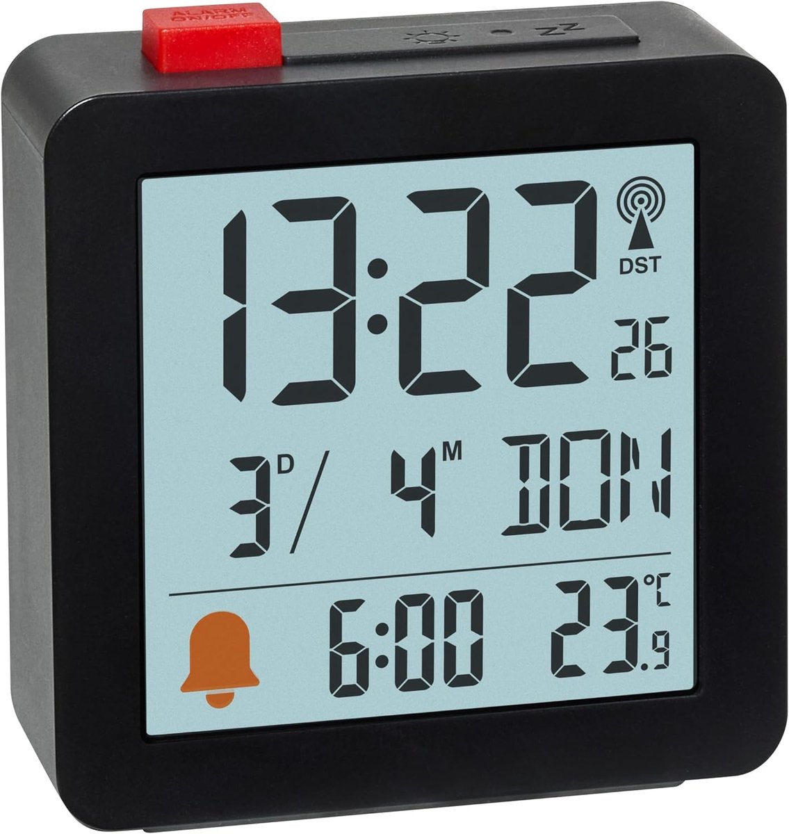 SnelShoppen - Digitale Reiswekker Radio met Thermometer en Snoozefunctie - Batterij Aangedreven, Zwart, Inclusief Tijdzones, Ideaal voor Camping en Th