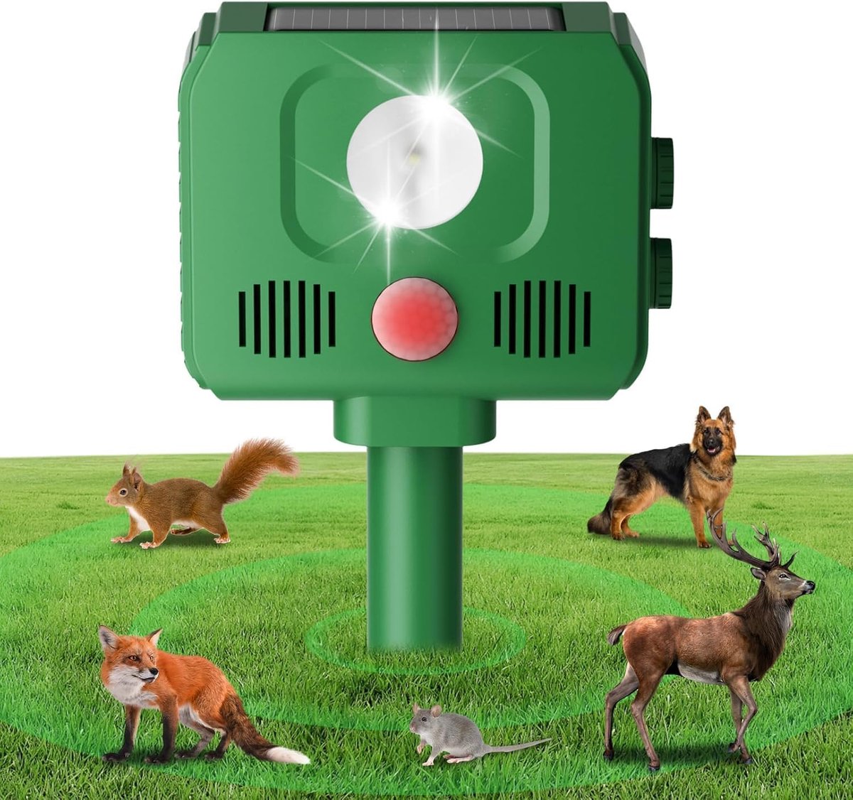 SnelShoppen - 2026 Ultrasone Kattenverjager voor de Tuin - Dierenverjager op Zonne-energie met PIR-Bewegingsmelder en Knipperlicht - 4 Modi voor Honde