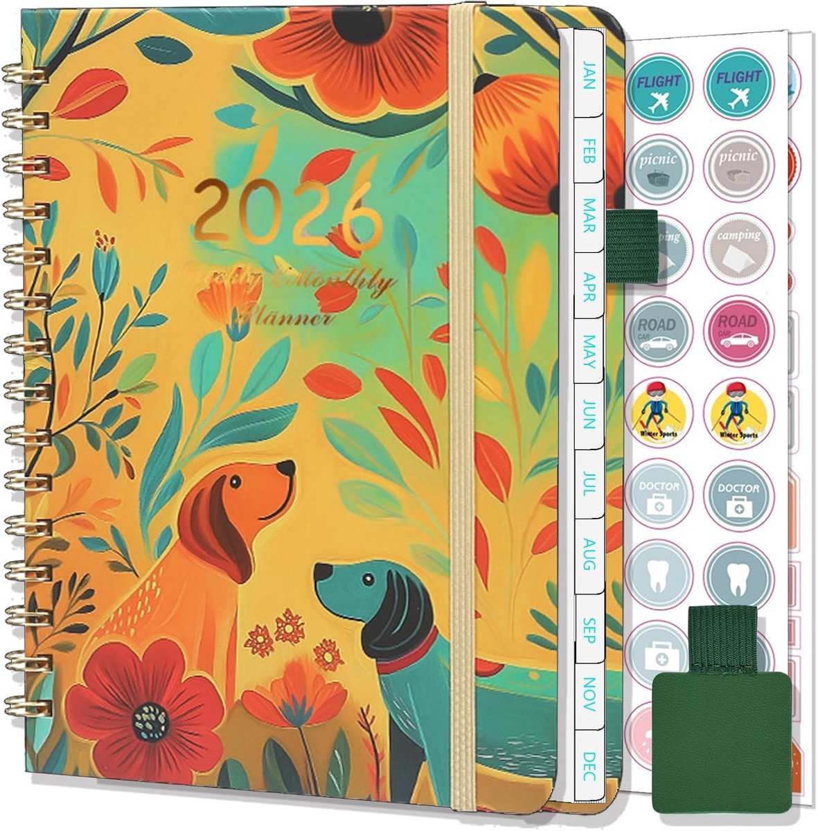 SnelShoppen - Agenda 2026 A5 Weekly Planner Spiral Bound - Academische Planner met Penloop, Stickers, Maandtabs en Achterzak - Perfect voor Studenten
