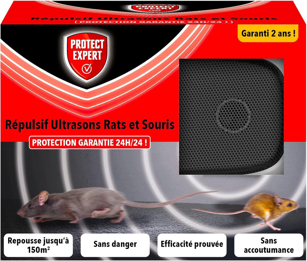 SnelShoppen - Ultrasonic Ongewenste Dieren Afschrikker voor Rat en Muis - Tot 150 m² - Geen Gewenningsprobleem - 24 Uur Bescherming - Zwart