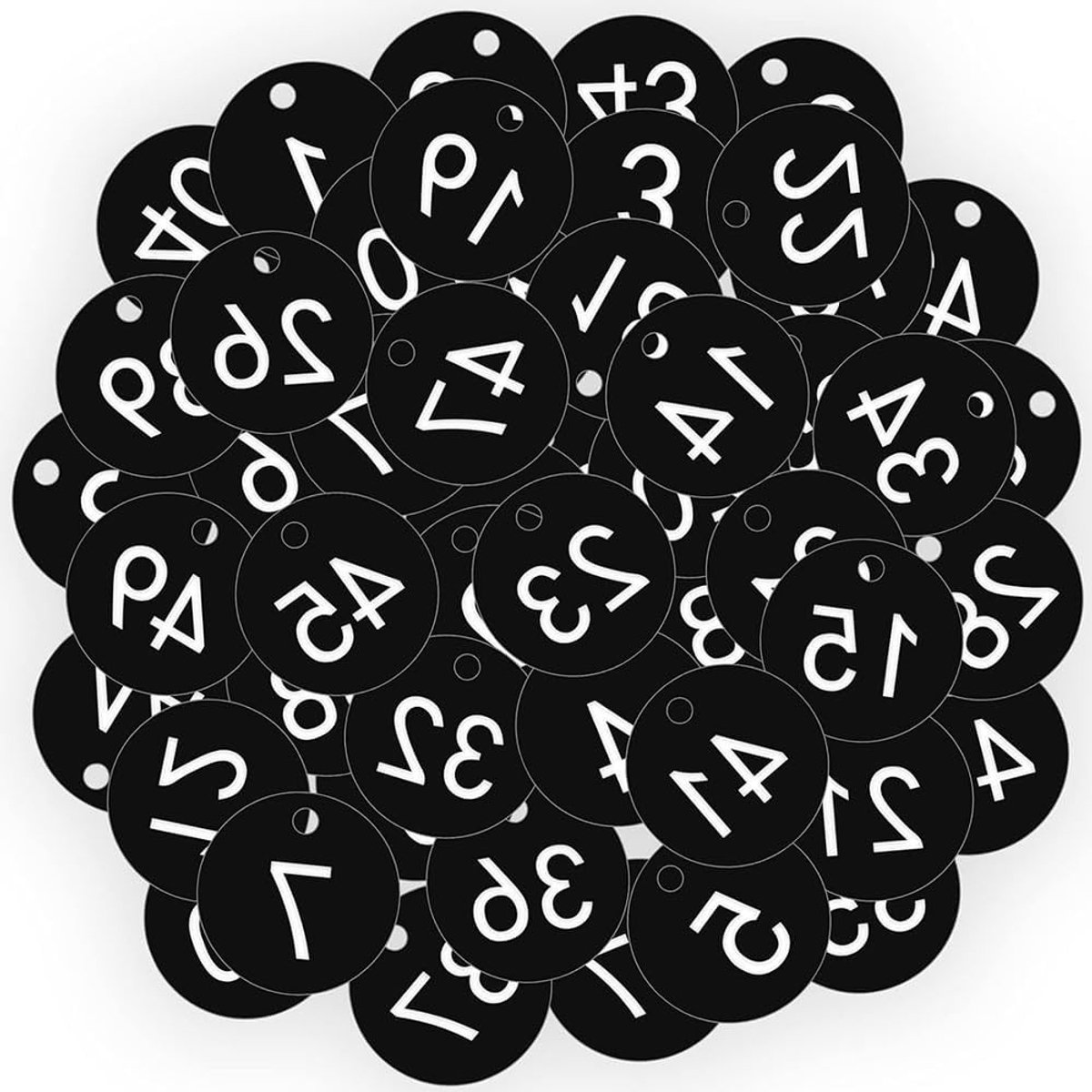 Genummerde Plastic Naambordjes - 50 Stuks Gegraveerde Tafelnummers voor Hotels, Restaurants en Cafés, Diameter 3,4 cm, Zwart, Duurzaam en Handig in Gebruik