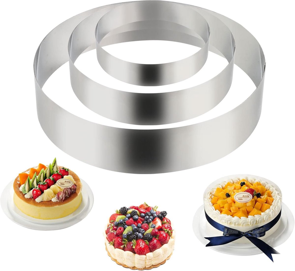 SnelShoppen - Cake Ring Set 3 Stuks Ø 15/20/25cm RVS Bakvormen voor Taart Mousse Gebak - Hoog 6cm - Duurzaam en Roestvrij voor Keuken Bakplezier