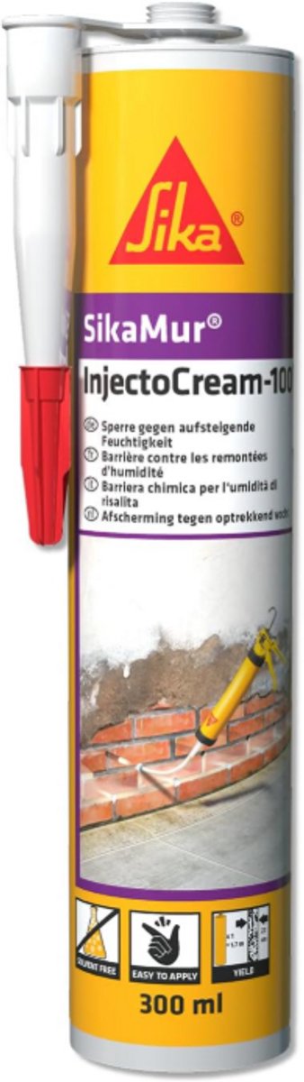 Sika - SikaMur InjectoCream 100 injectiemortel / gatinjectiemortel – Wit – Voor het bestrijden van vocht in muren – Barrière tegen opstijgende luchtvochtigheid – Waterdicht – 300 ml