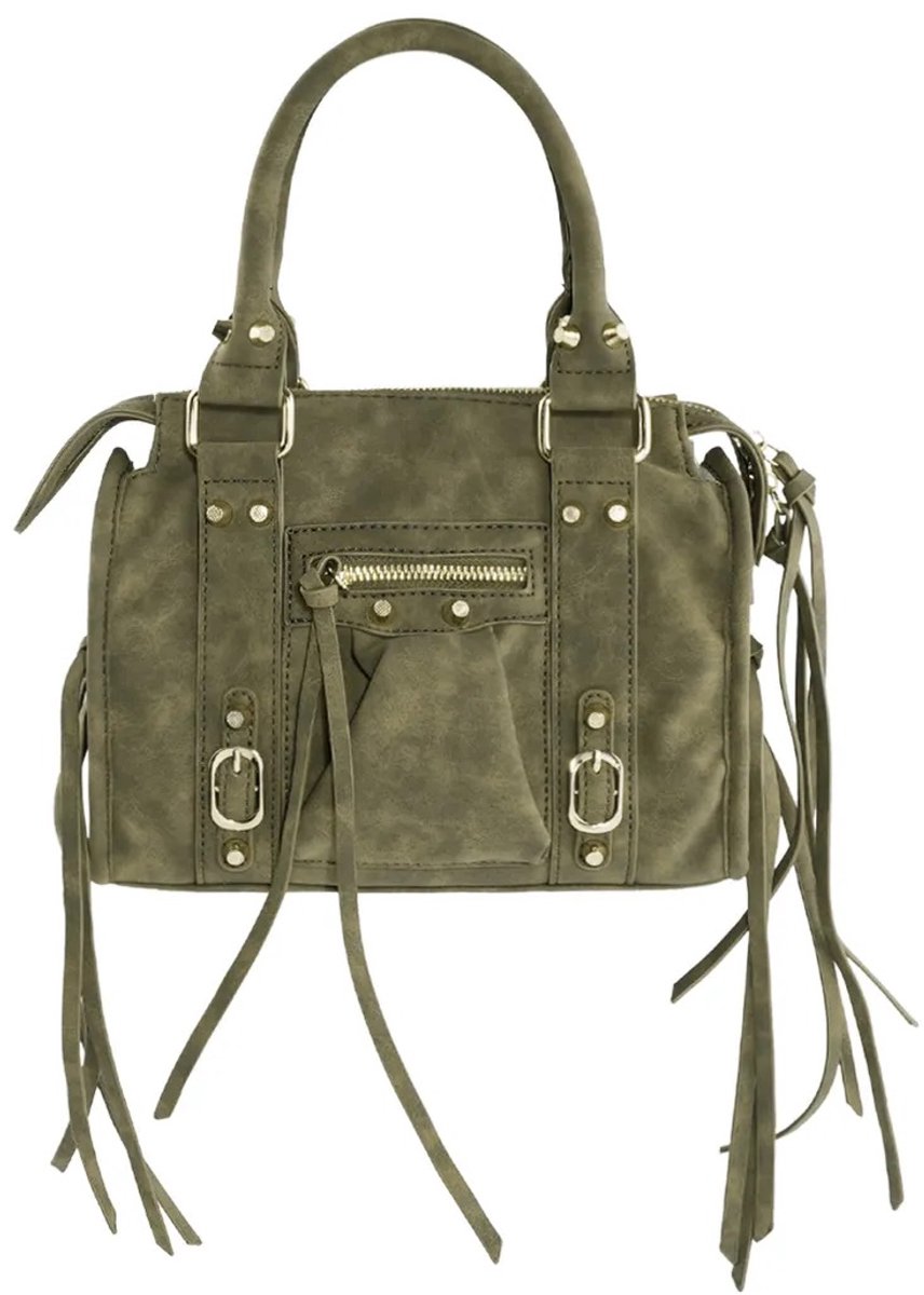 Damestas - IT Girl - Groen - City Bag - 24,5 cm x 20cm x 10cm - PU Leer - Handtas Dames - Schoudertas met Lange Schouderriem - Ritssluiting - Meerdere Vakken - Accent Fringe tas – Handtas - 24,5cm x 20cm x 10cm