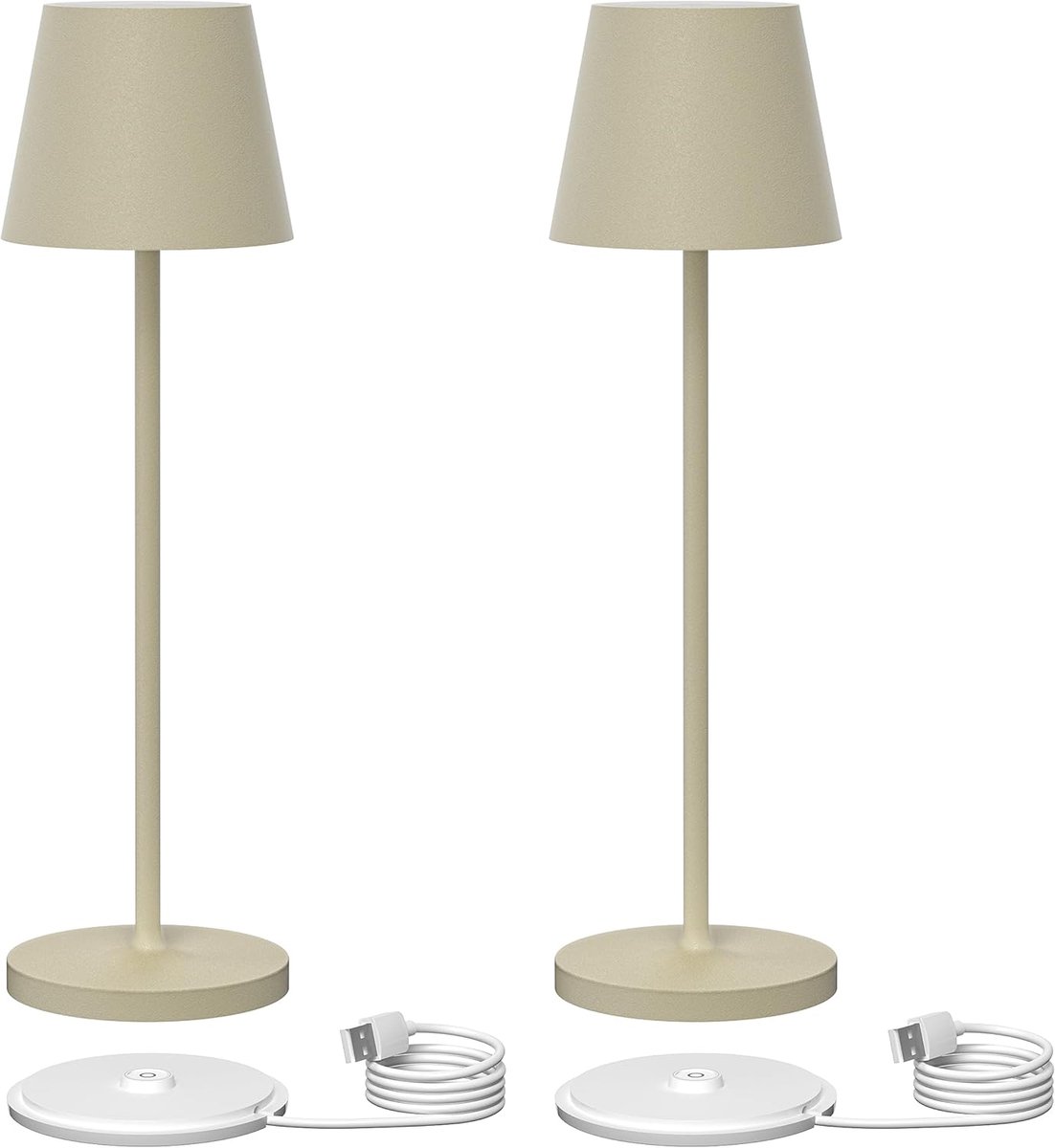 SnelShoppen - 2 stuks Dimbare LED Accutafellamp 38 cm, Oplaadbaar en Geschikt voor Binnen en Buiten, Warmwit Licht 3000 K, Designer Tafellamp in Duinb
