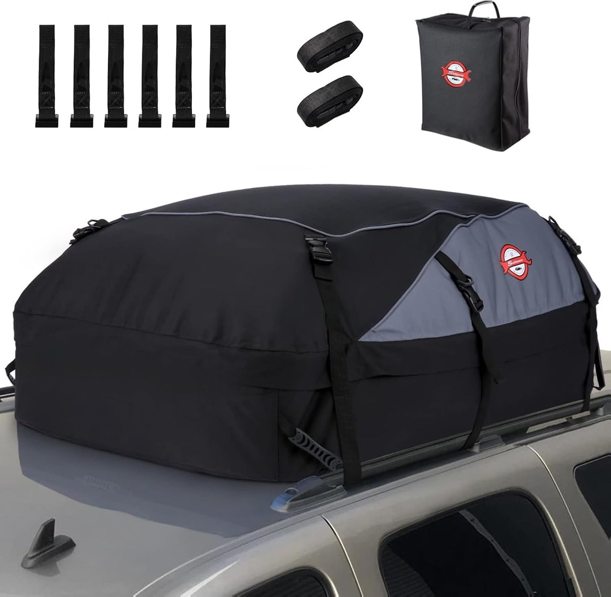 SnelShoppen - Vouwbare Auto Dakkoffer 566L, Waterdicht 1000D Materiaal, Inclusief 8 Verstevigde Riemen en 6 Deurklemmen voor Reis en Bagage, Geschikt
