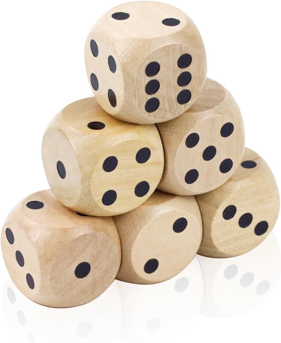 SnelShoppen - 6 Stuks 25mm Houten Dobbelstenen Set, D6 Houten Dobbelstenen, Natuurlijke Houten Speldobbelstenen voor Tafelspellen, Wiskunde Educatie,