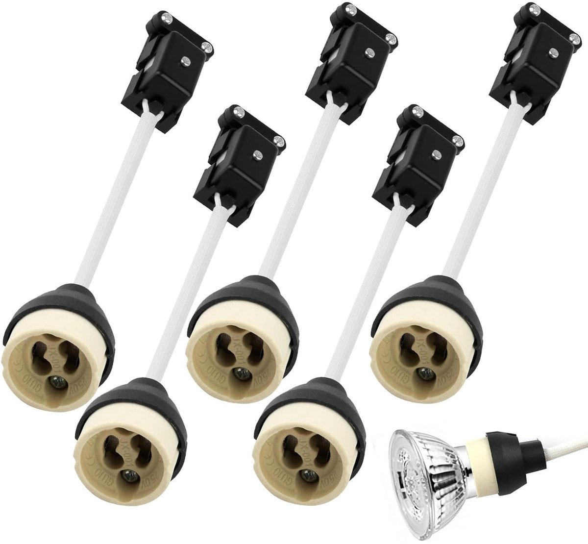 SnelShoppen - 5 Pack GU10 Lamp Holders - Keramische Lampbases, Connector 250V 2A, Hittebestendige GU10 Fitting voor Halogeen en LED Lampen, Witte Isol
