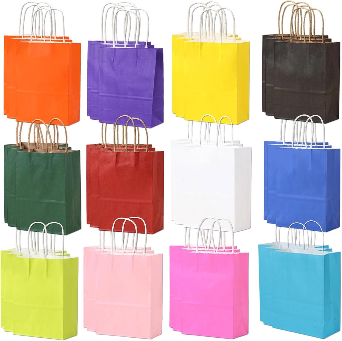 SnelShoppen - Set van 36 Kleurige Papieren Tassen 27x8x15 cm, Stevig en Herbruikbaar, Perfect voor Cadeaus, Feesten en Winkelverpakkingen - Assortimen