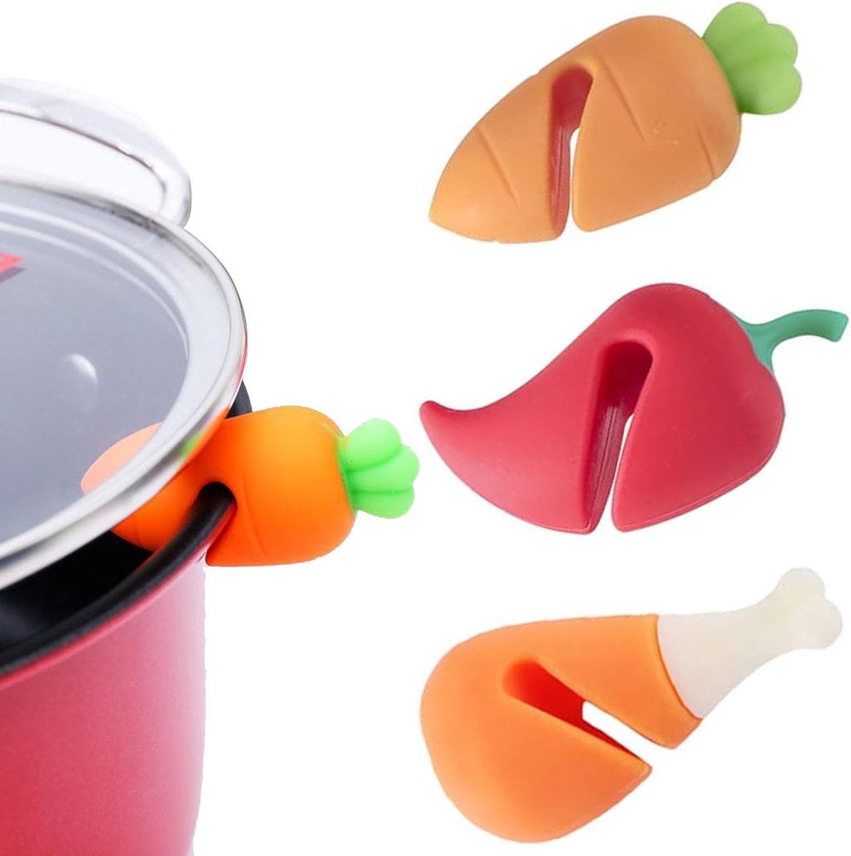 SnelShoppen - 3Pcs Keuken Gadgets Spill Proof Deksel Lifters Anti-Spill Cartoon Dieren voor Soep Pan Keuken Kook Hulp Silicone Carrots Peppers Chicken