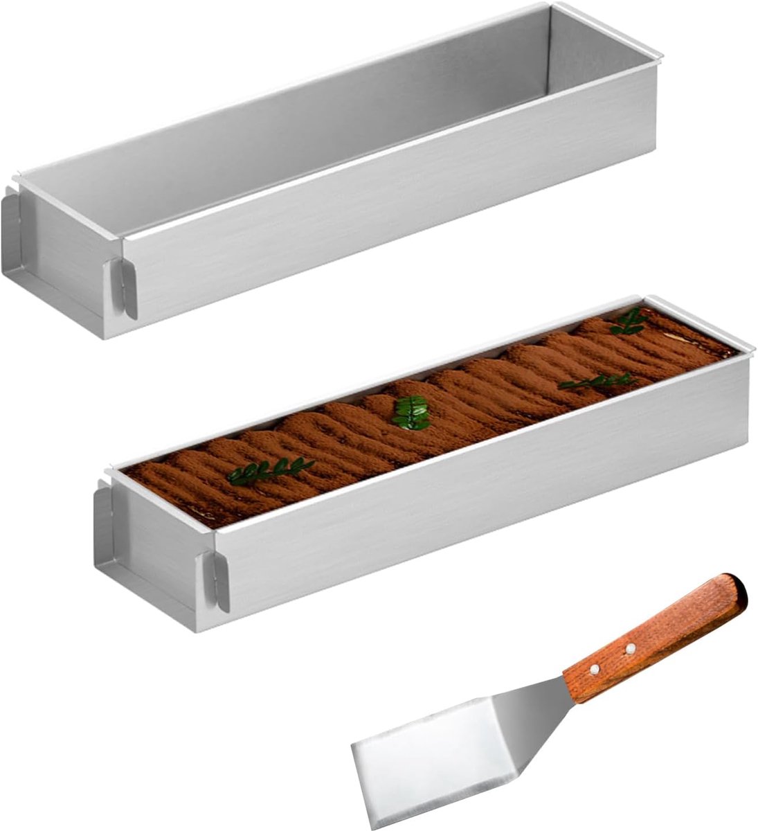 SnelShoppen - 2pcs Rectangular Cake Mould - Verstelbare Mousse Mallen - Non-Stick Tiramisu Mallen met Verwijderbare Zijkant - Aluminium Legering Malle