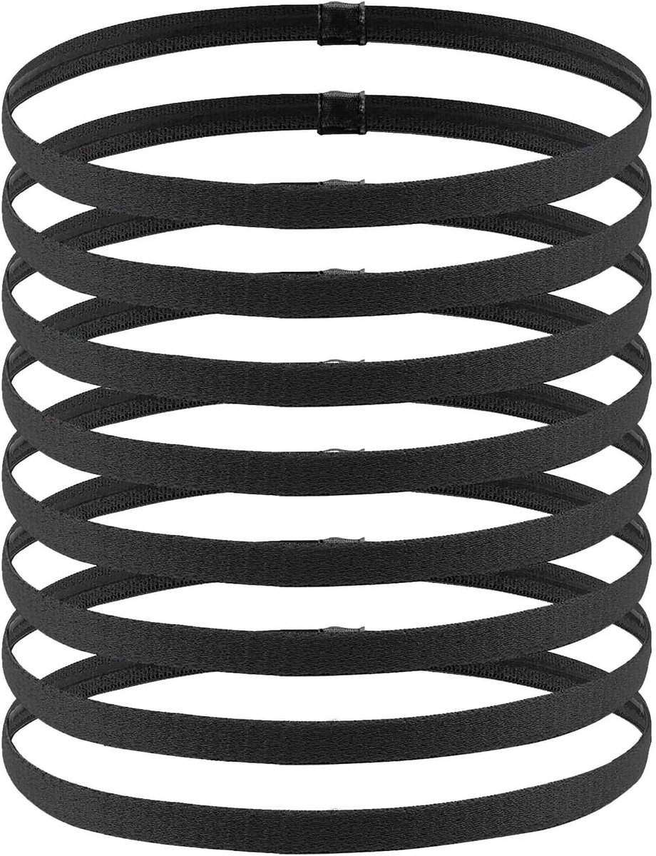 SnelShoppen - Pack van 8 Elastische Sporthoofdbanden - Geen Slip - Perfect voor Yoga, Voetbal, Joggen - Unisex - Zwart - Comfortabel en Duurzaam