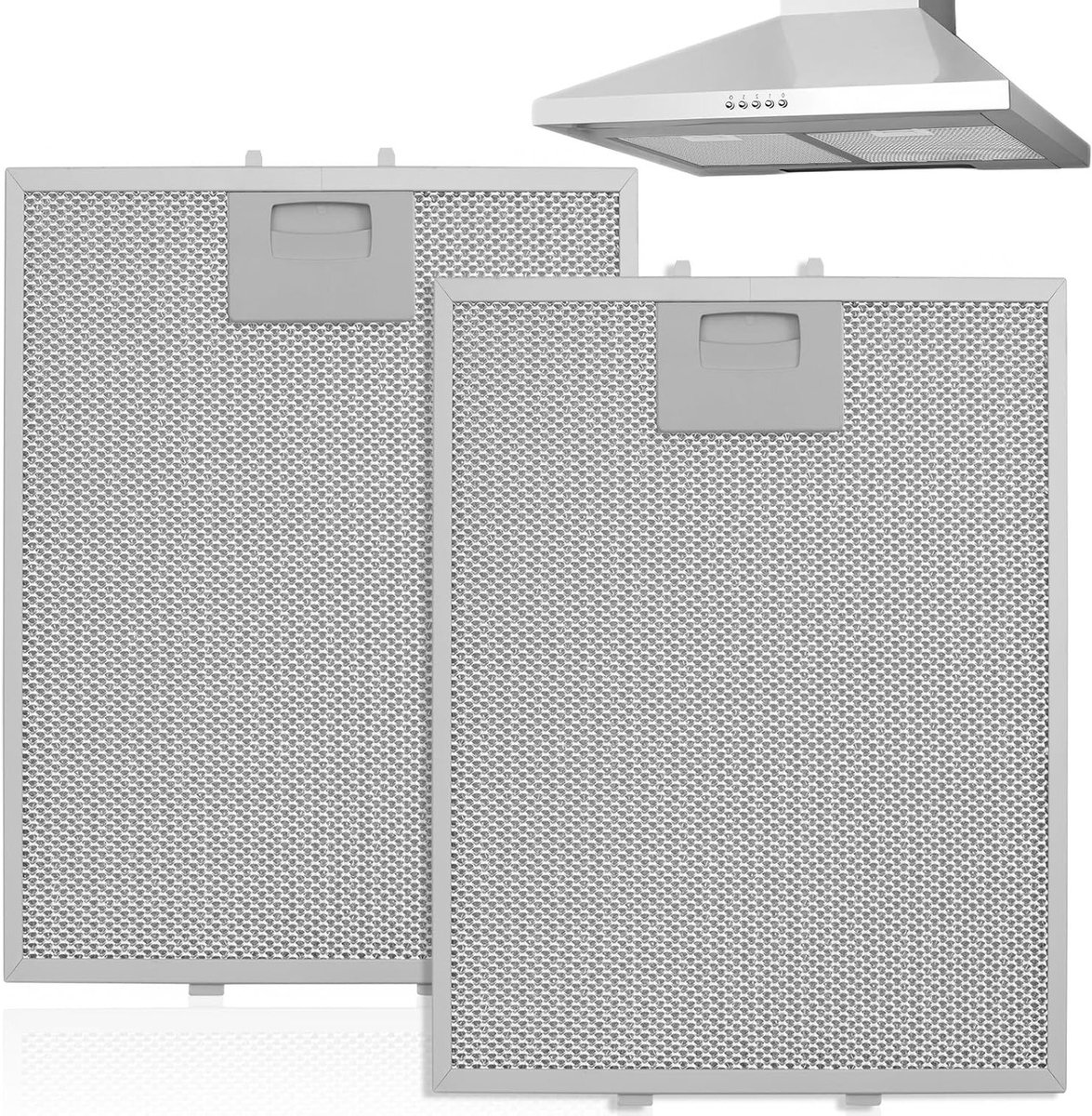 Herbruikbaar en eenvoudig te reinigen afzuigkapfilter met 5-laags metalen net en stabiel aluminium frame, geschikt voor de meeste afzuigkappen, set van 2, vetfilter voor optimale luchtkwaliteit
