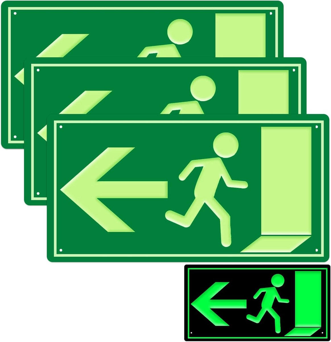 SnelShoppen - 3 Pack Emergency Exit Signs - Aluminium Escape Signs met Links Pijl, 30 x 15 cm - Ideaal voor Nooduitgangen, Verlichting, en Informatie