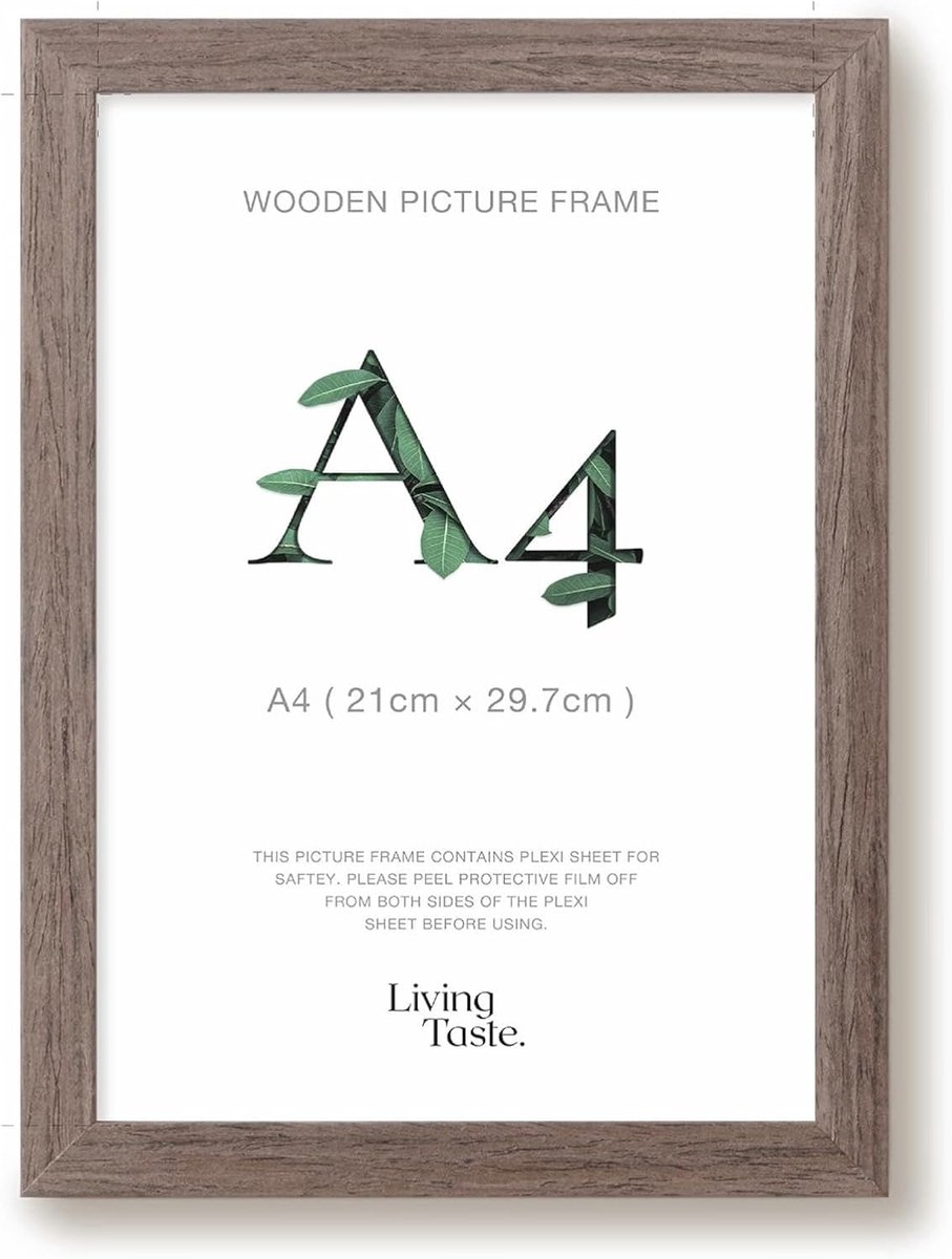 SnelShoppen - A4 Fotolijst 21x29.7cm Donker Eiken Hout met Acryl Voorzijde, Ideaal voor Certificaten, Diploma's en Documenten, 1 Stuk, Wandmontage Hor
