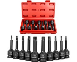 SnelShoppen - Torx Spanner Set 1/2 inch - 10-delige Set met T20, T25, T27, T30, T35, T40, T45, T50, T55, T60 - Robuuste CR-MO Staal - Ideaal voor Prof
